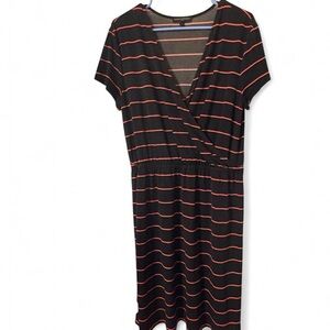 Banana Republic Dark Blue & Coral Striped Wrap-Front Dress